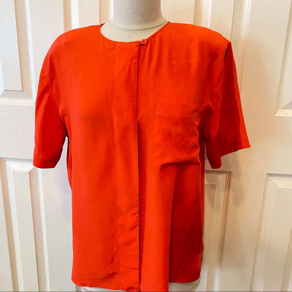 VTG Preferred Elements 100% SILK Blouse NEW Career Red Hidden Buttons Size 10-12